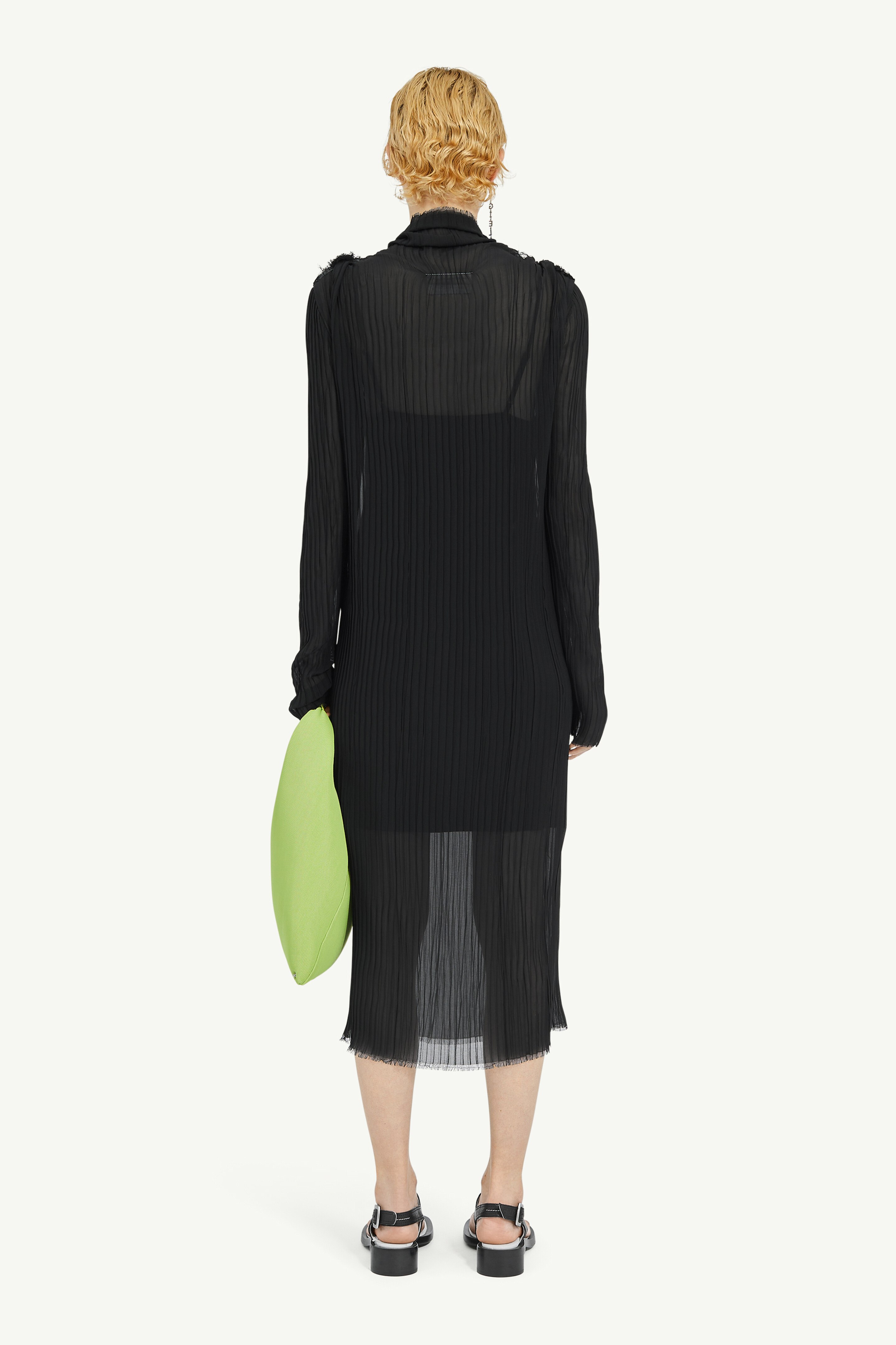 Shop Mm6 Maison Margiela Sheer Plissè Midi Dress In Black