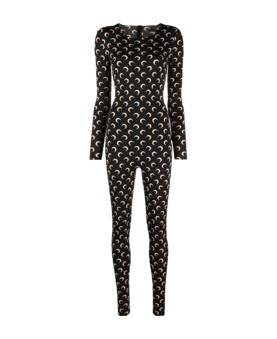 Shop Marine Serre All-over Moon Printed Long-sleeved Catsuit In Black