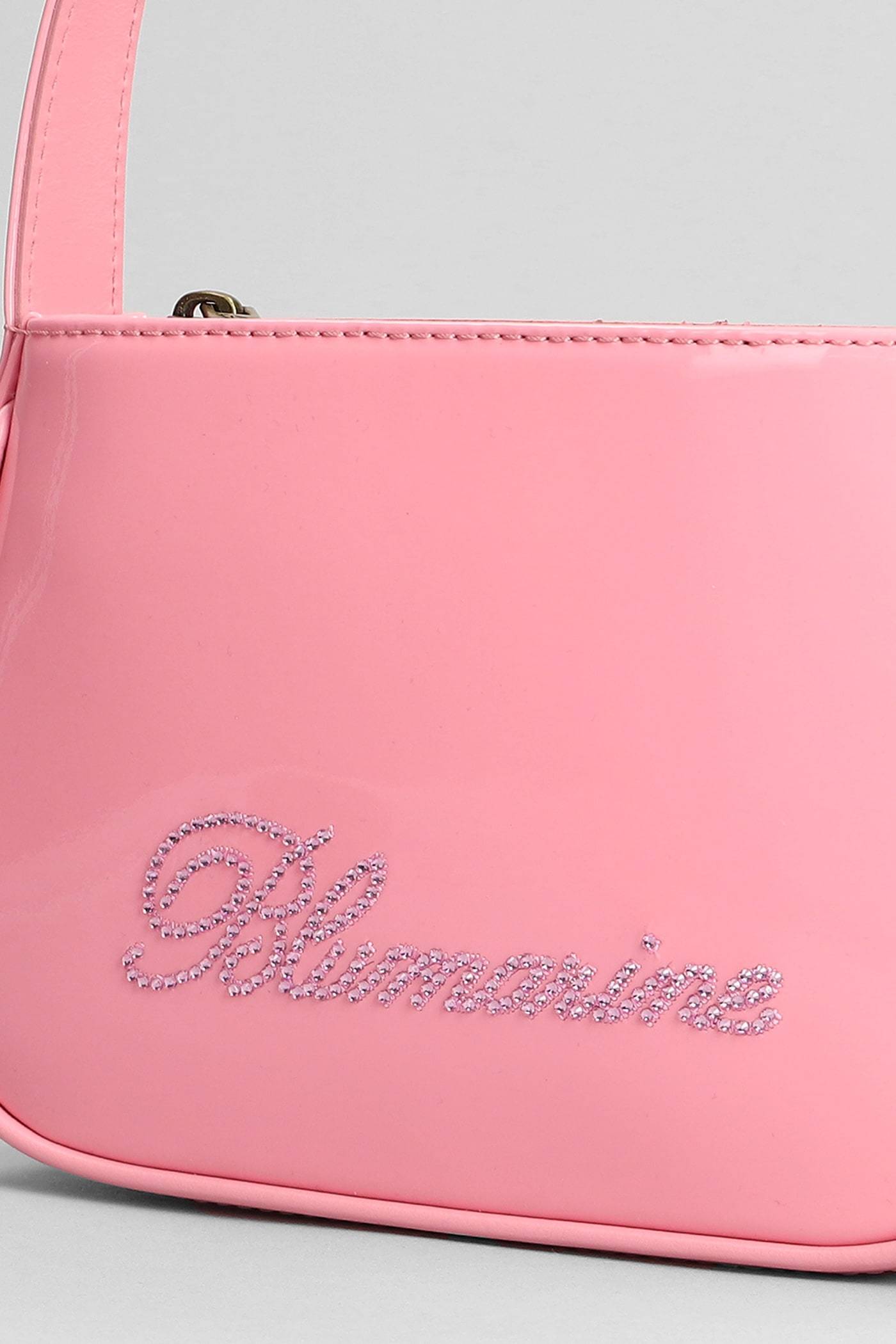 Blumarine Rhinestone-logo Leather Mini Bag In Pink