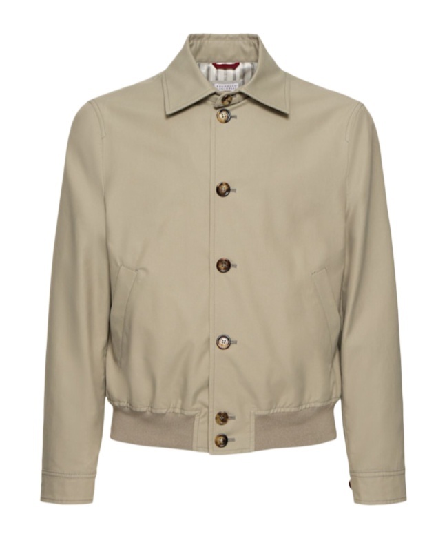 Brunello Cucinelli Men's Khaki Green Bomber Jacket In Gray