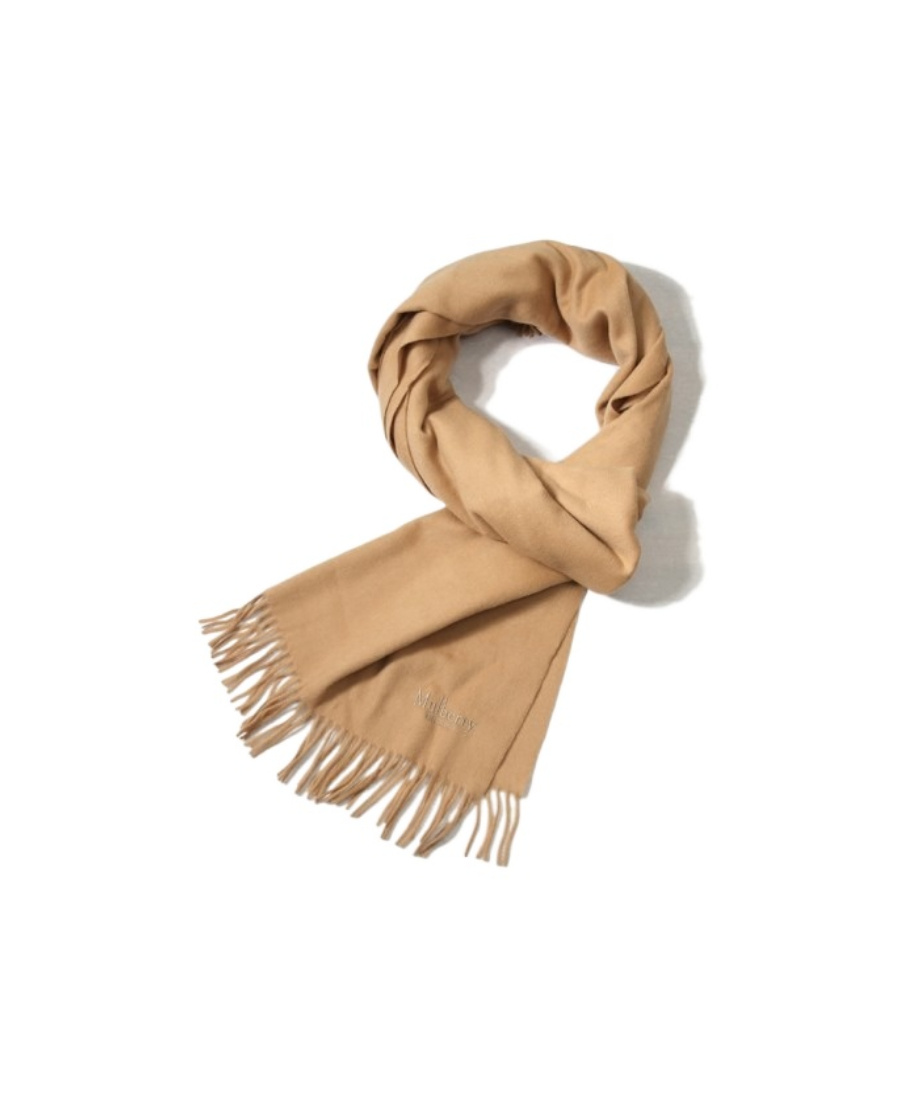 Mulberry Embroidered-logo Fringed Scarf In Nude