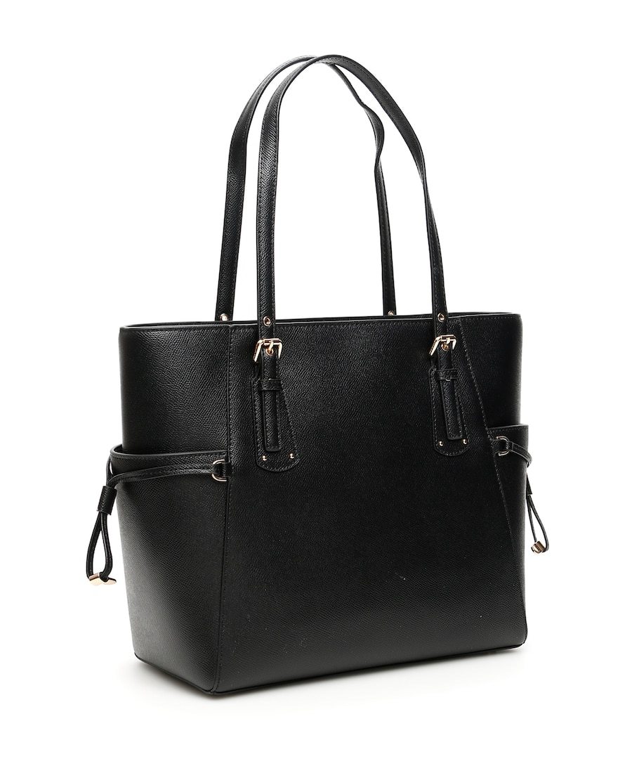Michael Kors Voyager Black Leather Tote In Black