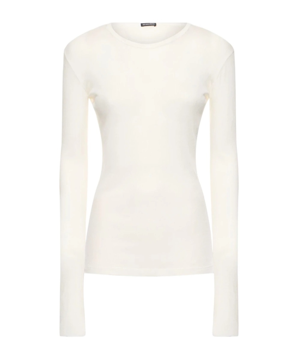 Ann Demeulemeester Fiene Ribbed Cotton Long Sleeve Top In White