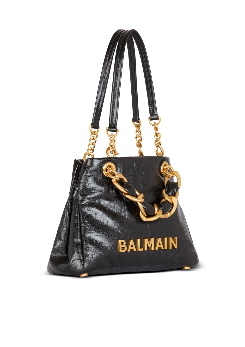 Balmain 1945 Soft Pb-monogrammed Crinkled Leather Tote Bag