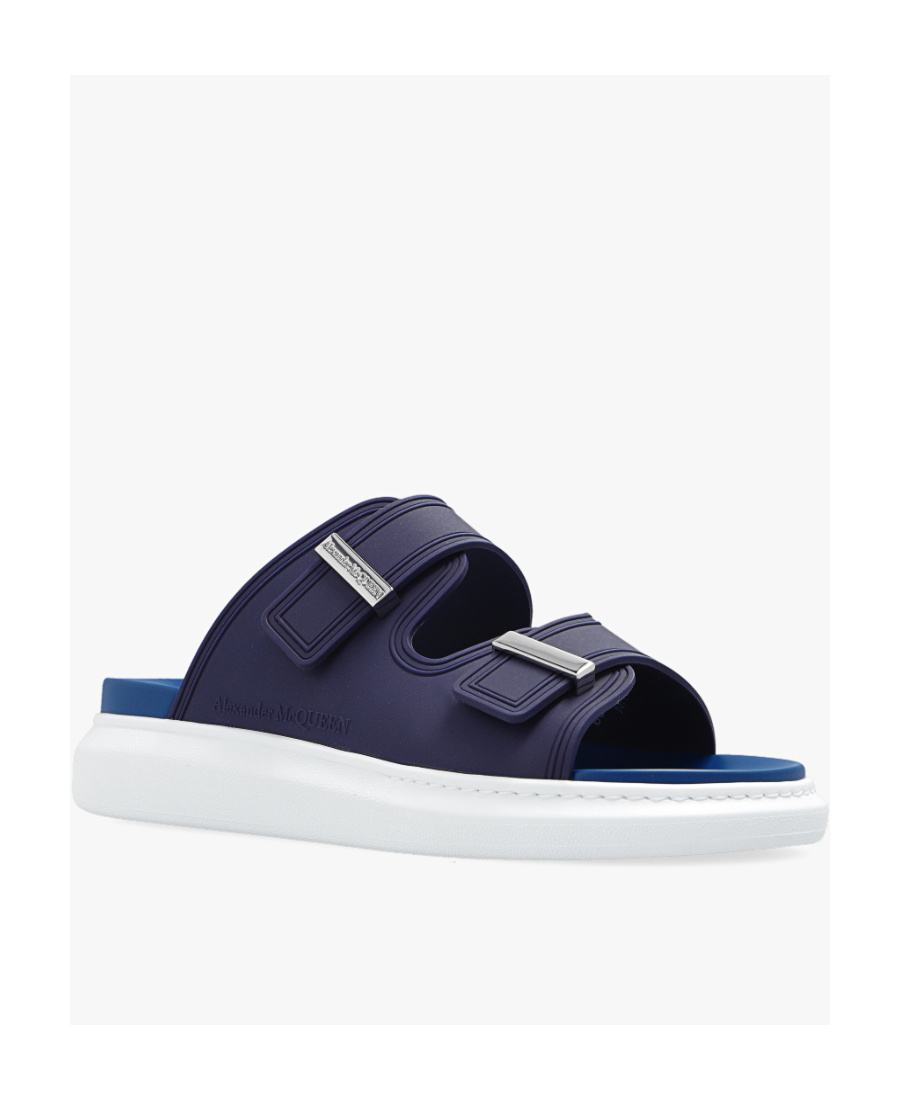 Alexander Mcqueen Logo-engraved Double-strap Sandals In Blue