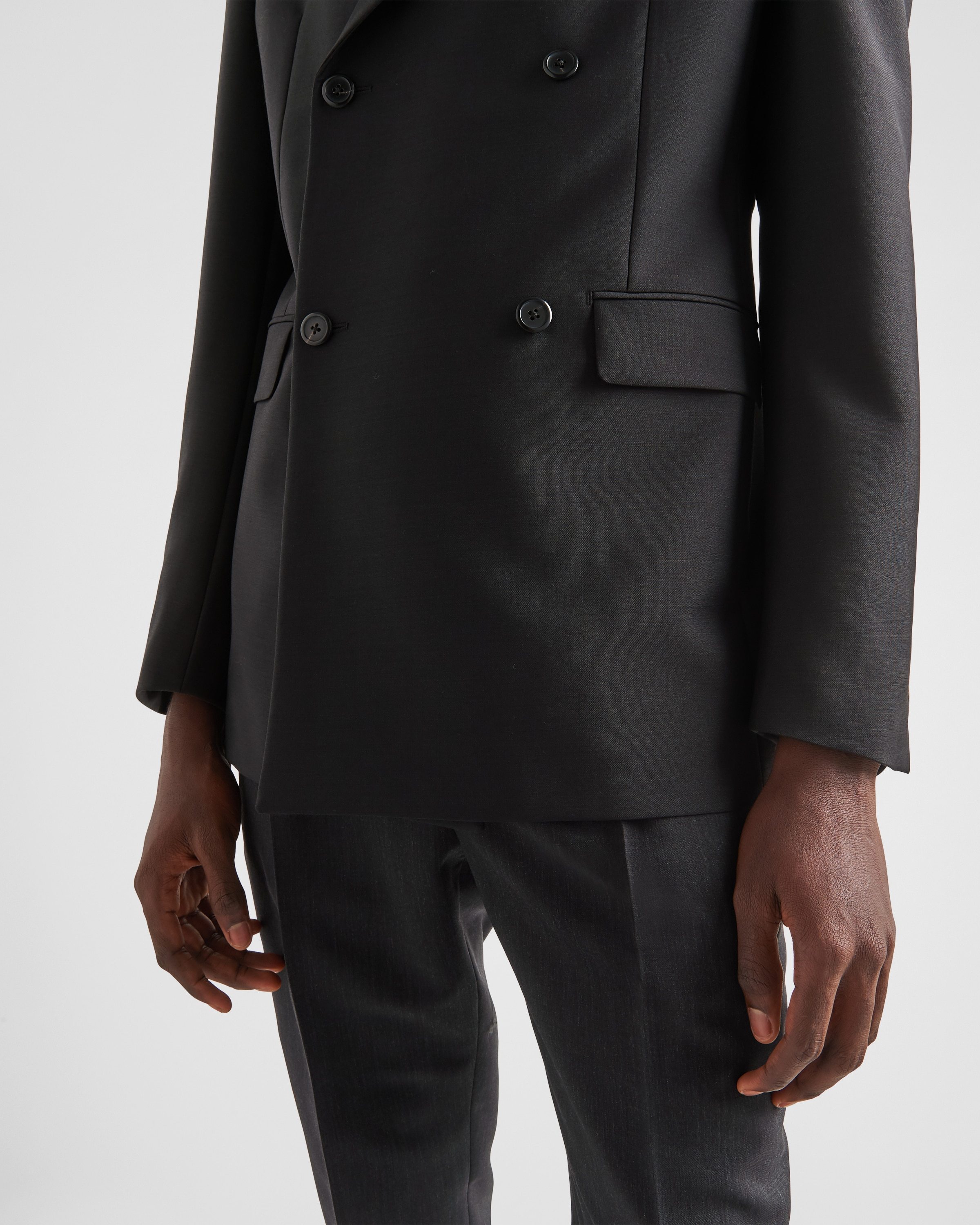 Prada Double-breasted Wool Blazer In Black
