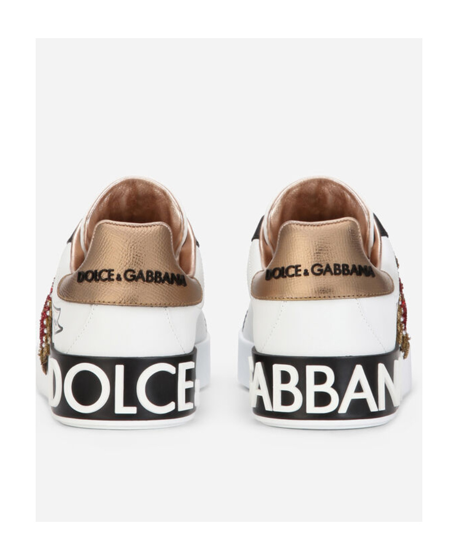 Dolce & Gabbana Calfskin Portofino Sneakers With Embroidery In White