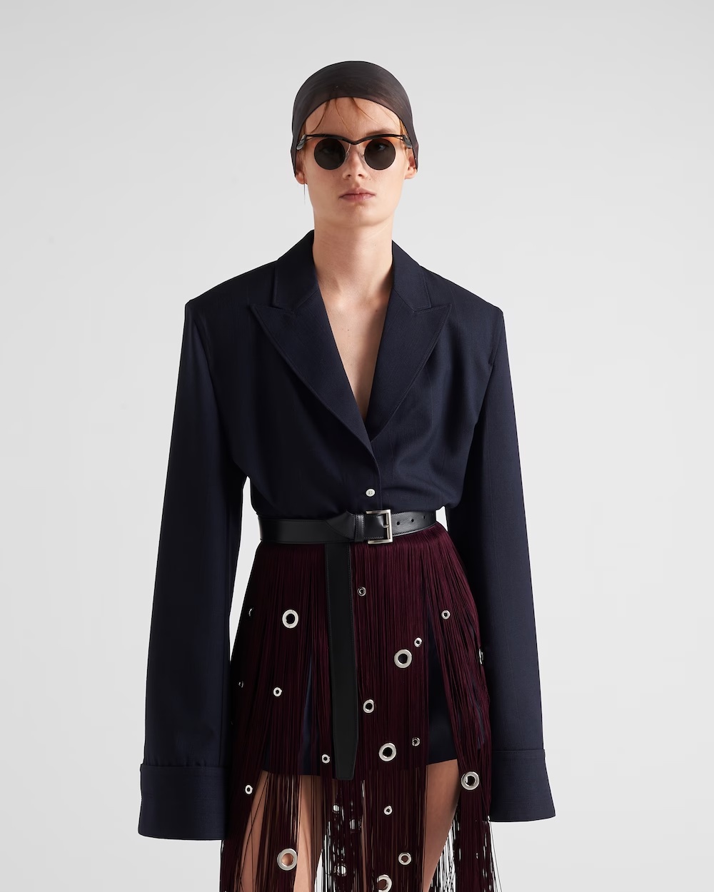 Prada Womens Blue Single-breasted Belted-waist Wool-blend Blazer In Blue