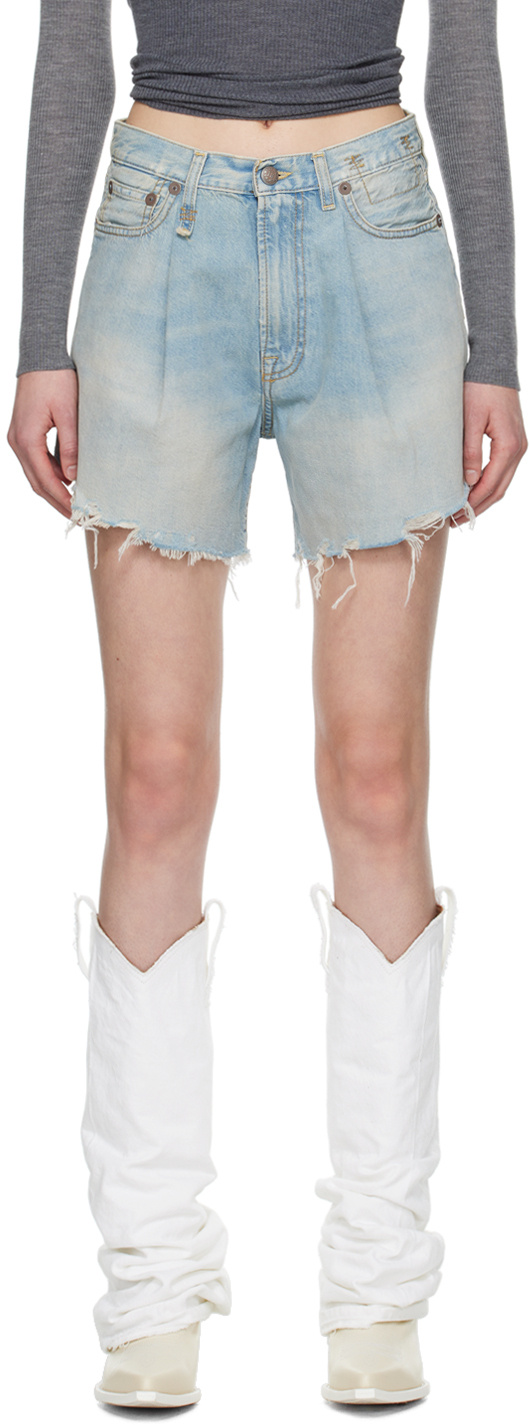 R13 Raw-cut Cotton Denim Shorts In Blue