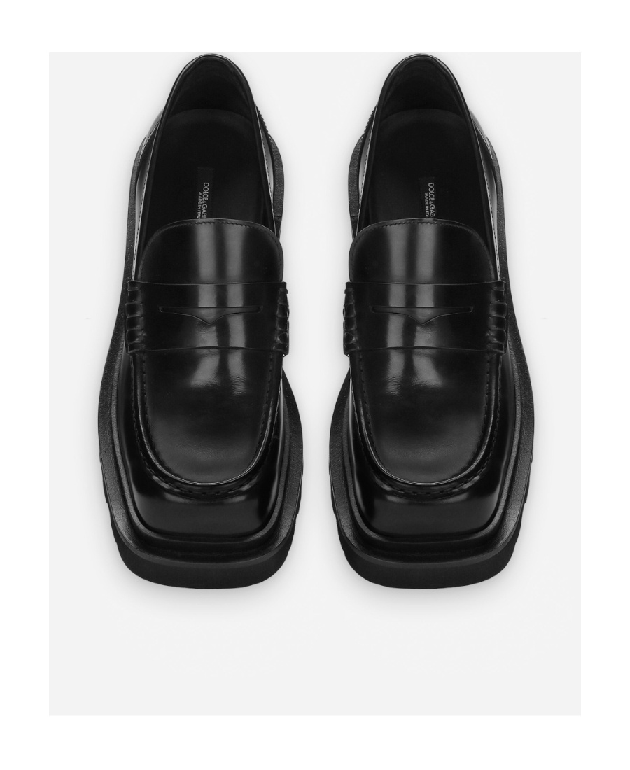 Dolce & Gabbana Brushed Leather Penny Loafers In Black