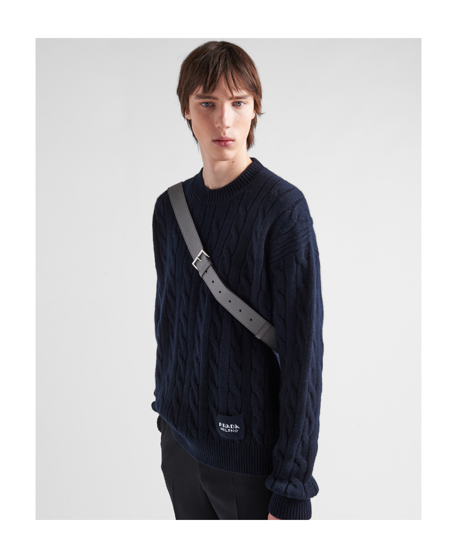 Prada Cable-knit Cashmere Sweater In Blue