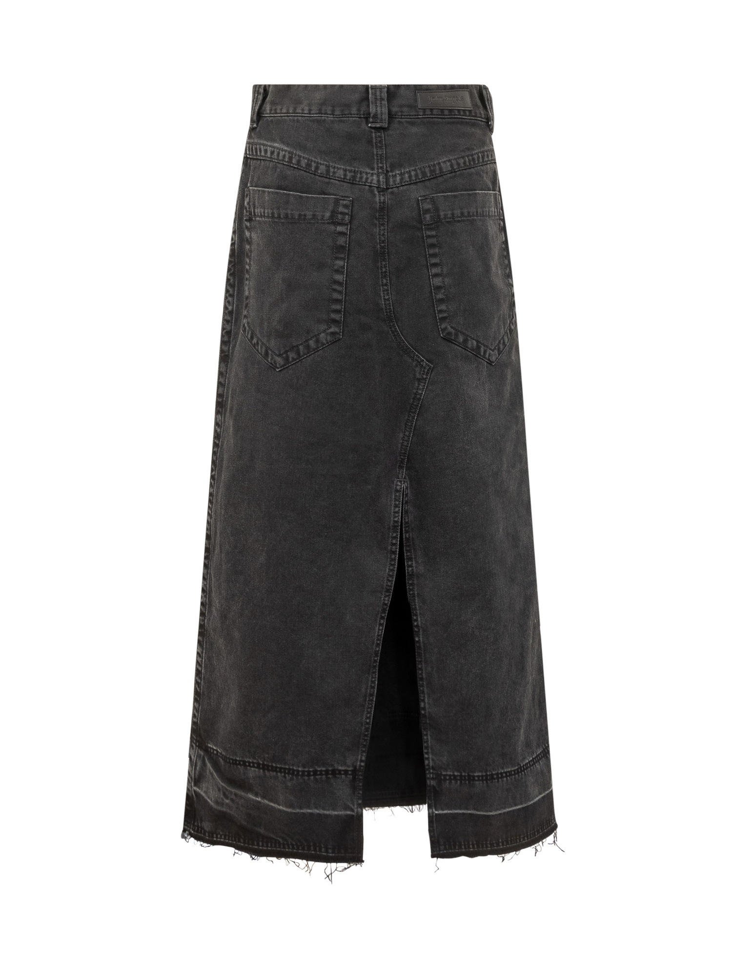 PALM ANGELS PALM ANGELS FRAYED HEM MIDI DENIM SKIRT