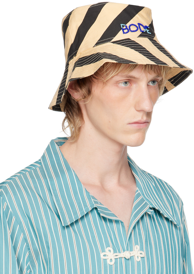 Bode Domino Stripe Bucket Hat In Neutral