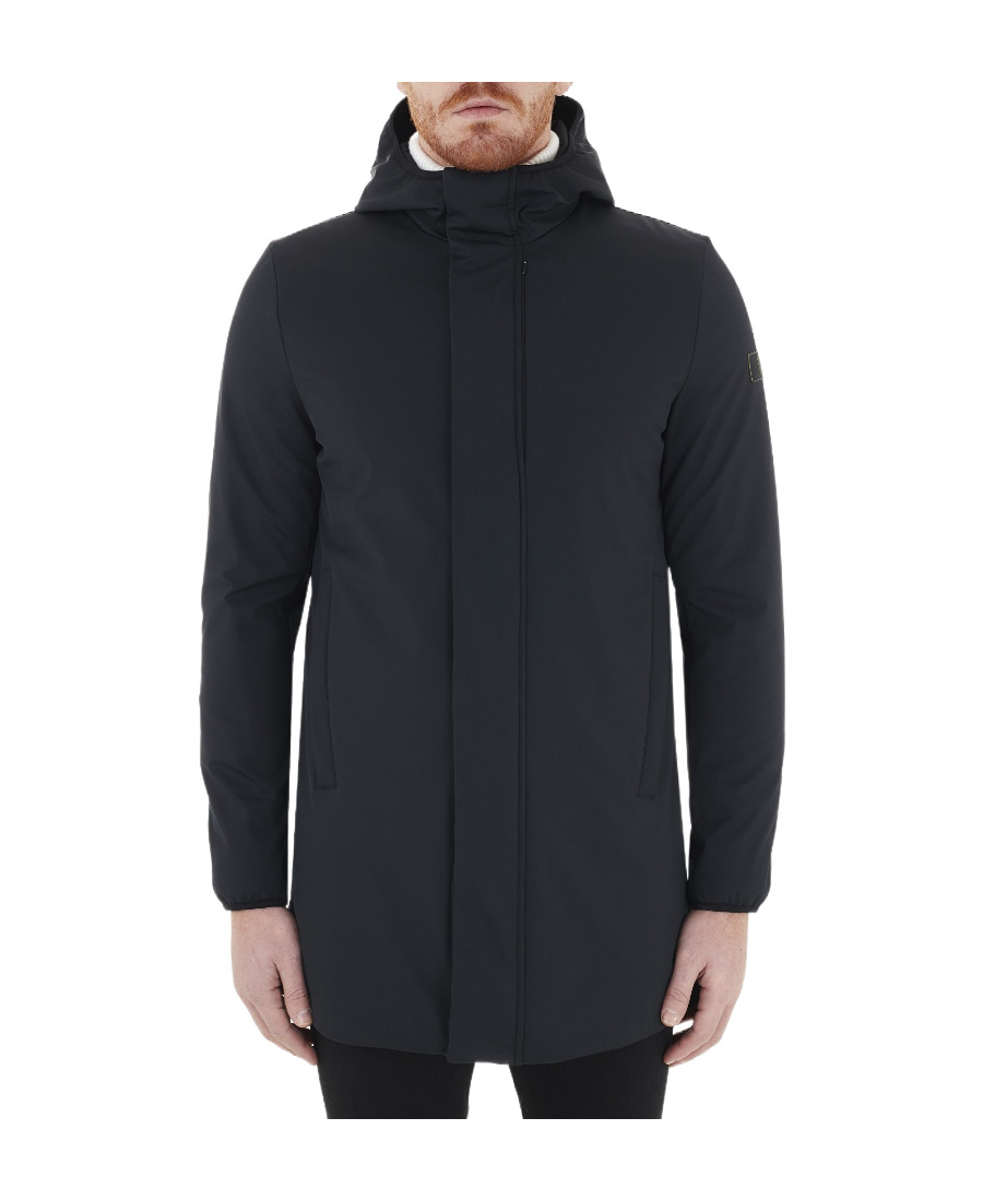 Ea7 Logo Hooded Cotton-padded Jacket In Black