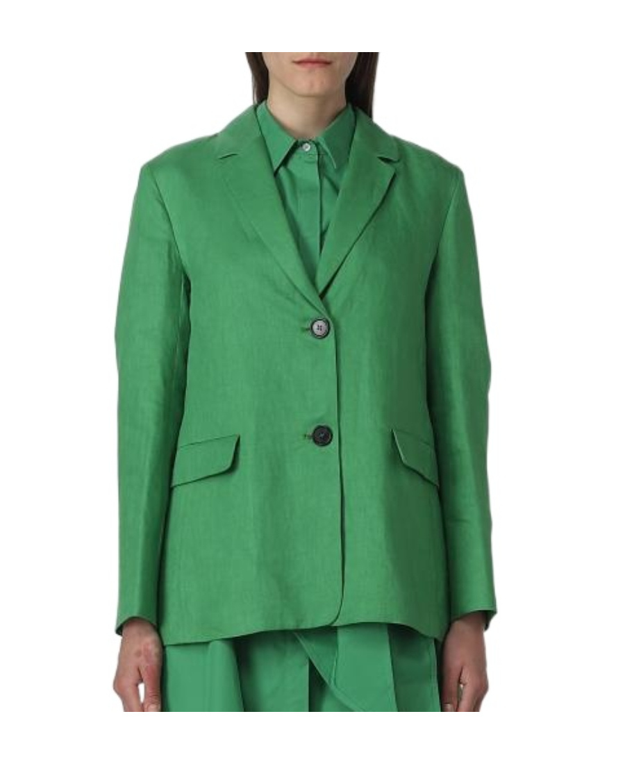 Max Mara Light Green Single-breasted Linen Blazer In Green