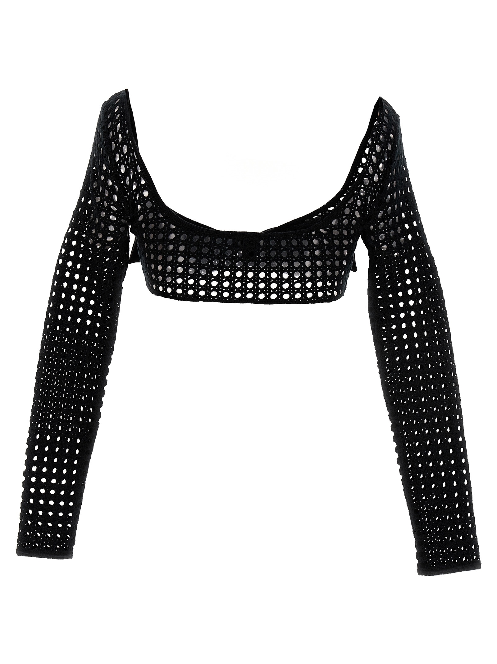 Giambattista Valli Cropped Macramé Bow Top Tops Black In Black