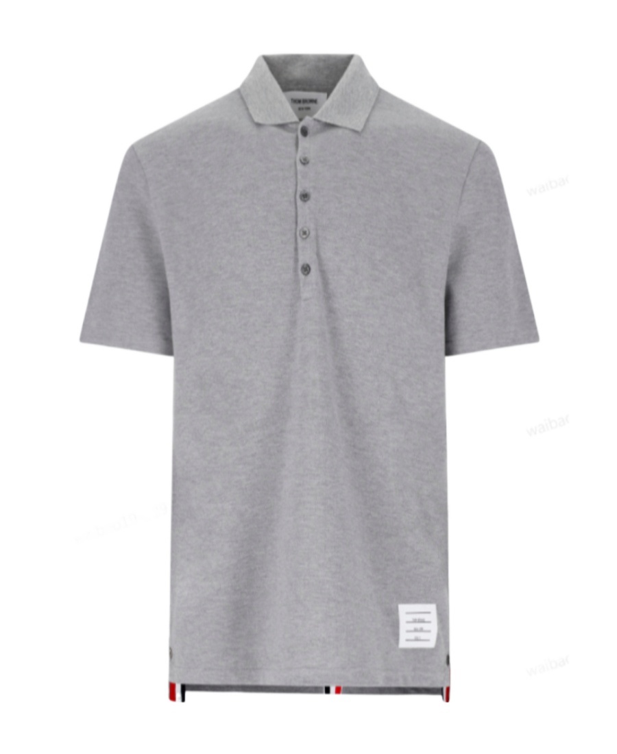 Thom Browne Short-sleeve Pique Polo Shirt In Gray