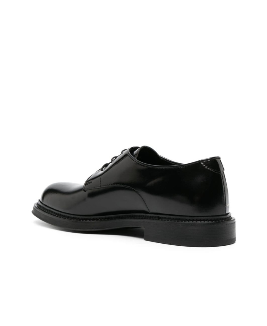 Emporio Armani Lace Up Shoes In Black Leather In Black