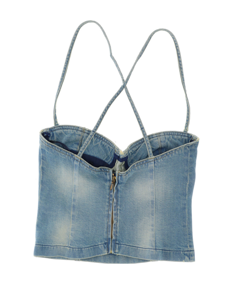 Shop Blumarine Stud-embellished Denim Corset Top In Blue