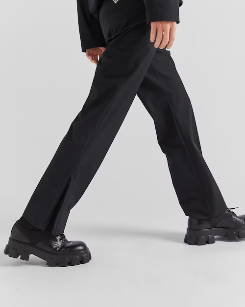 Prada Mens Black Logo-embellished Stretch-woven Trousers In Black