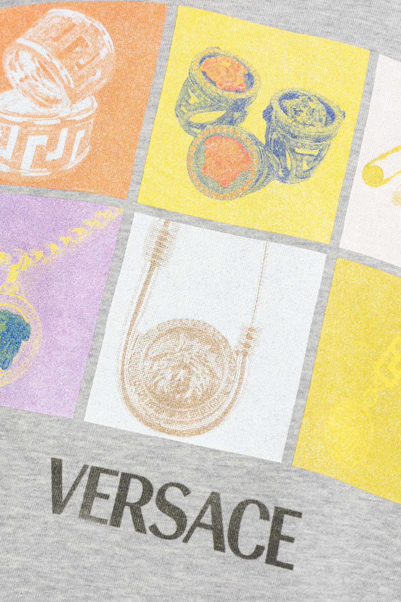 Versace Round-collar Long-sleeve Hoodie In Gray