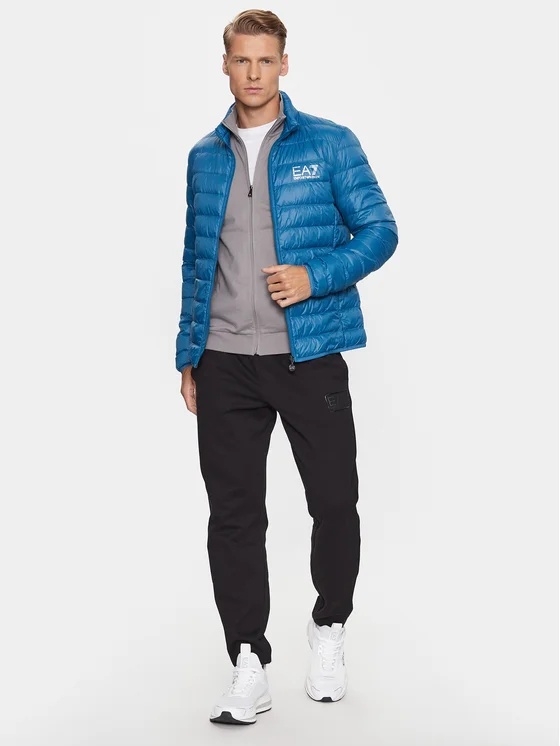 Ea7 Long-sleeved Down Jacket With Standing Collar In Blue