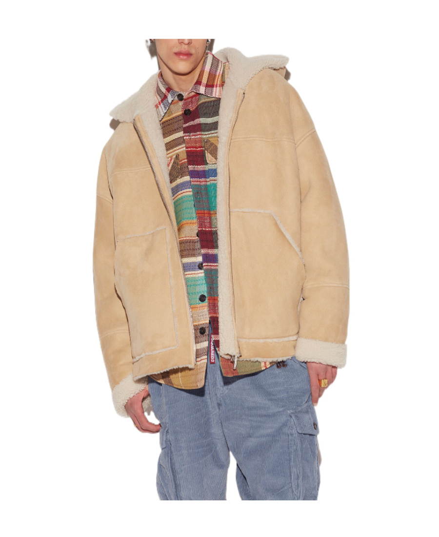 Dsquared2 Lamb Wool And Lambskin Jacket In Nude