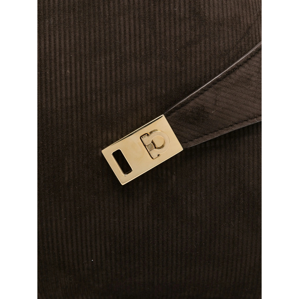 Ferragamo Double Handle Shoulder Bag In Black