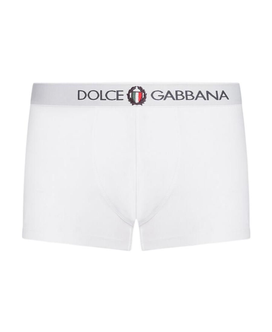 Dolce & Gabbana Two-way-stretch Jersey Regular-fit Boxers With Emblem In White