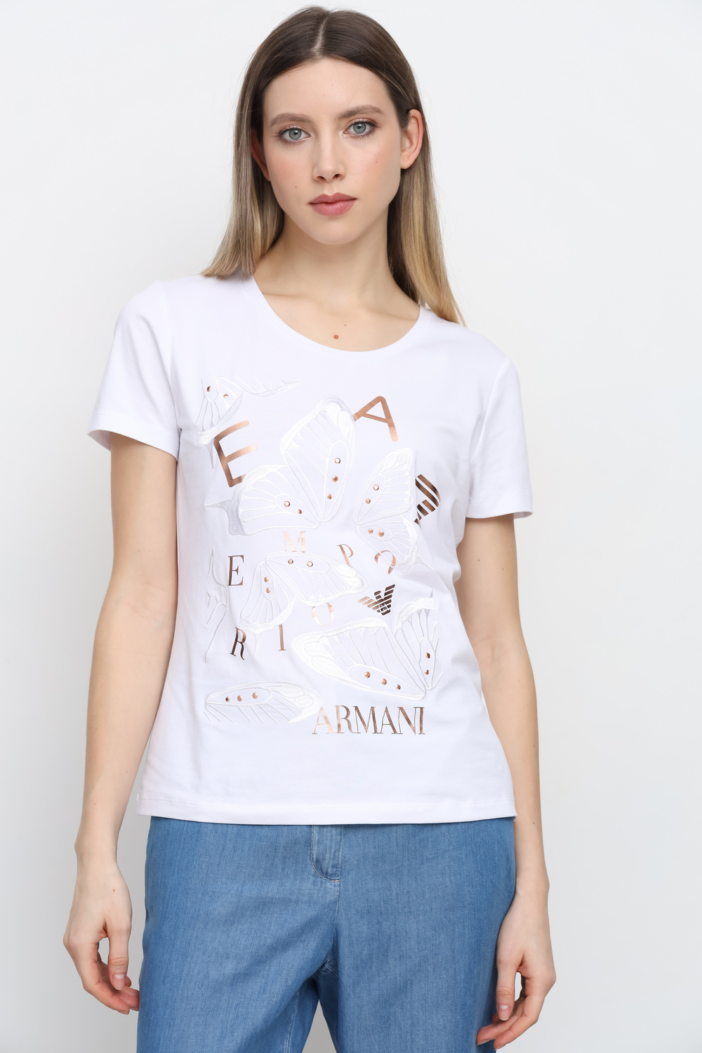 Shop Ea7 T-shirt With Round Neck And Short Sleeves In White