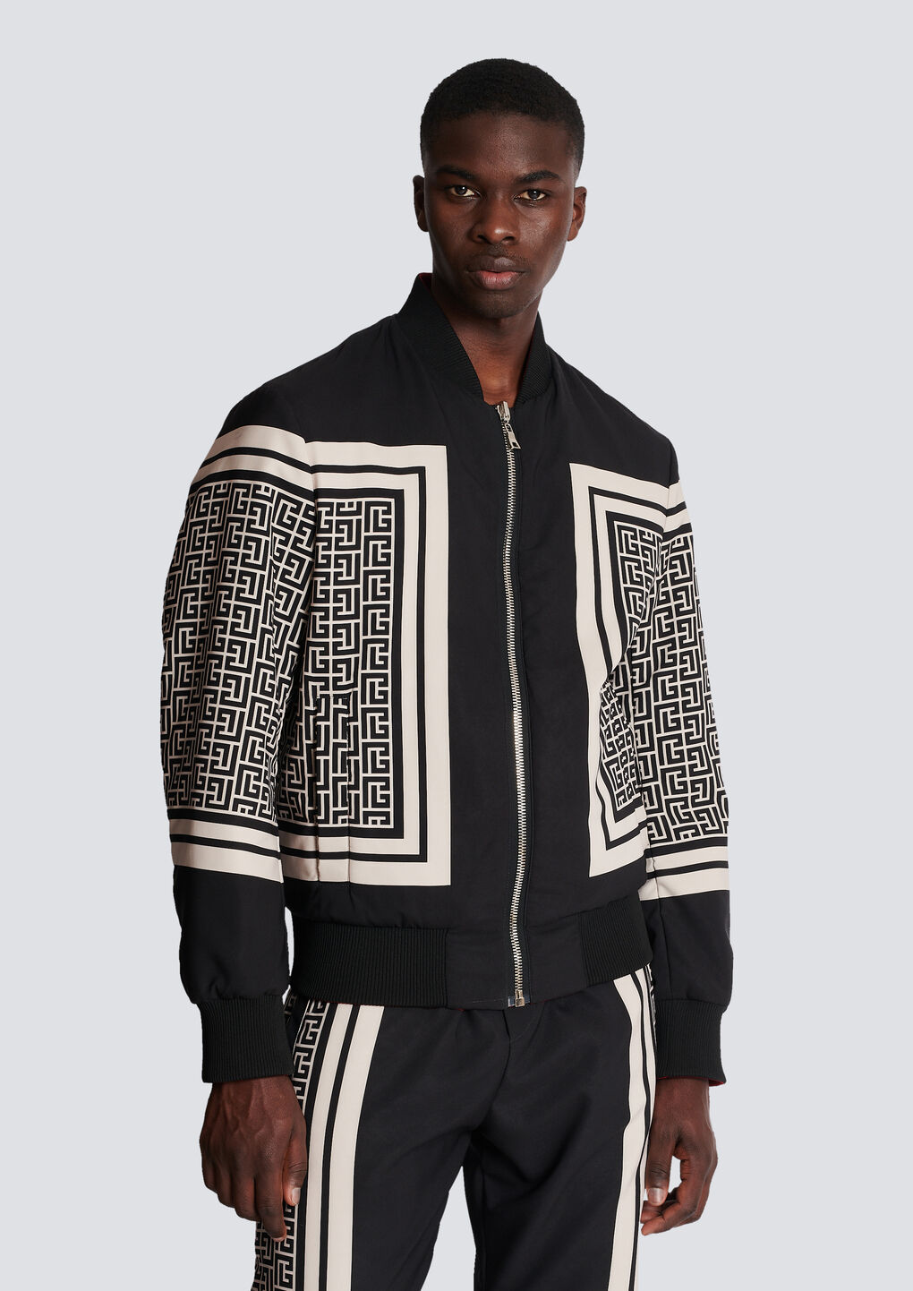 Balmain Monogram-print Reversible Bomber Jacket In Black
