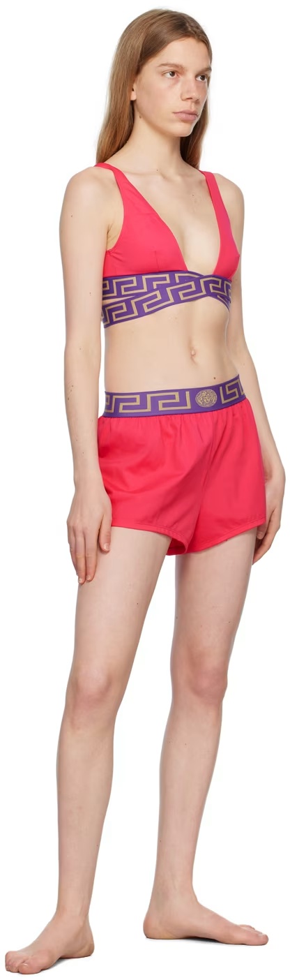 Versace Logo Waist-edge Swimming Trunks In Pink