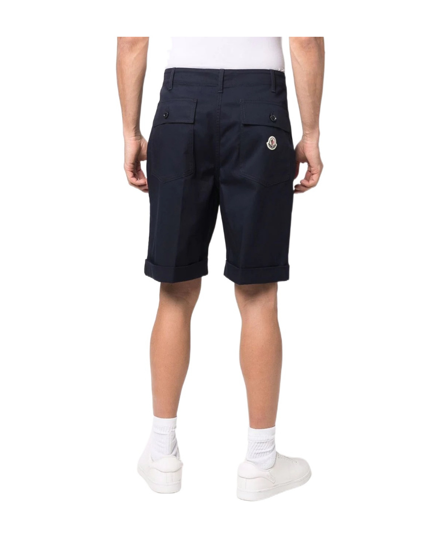 Moncler Pressed-crease Cotton Shorts In Blue