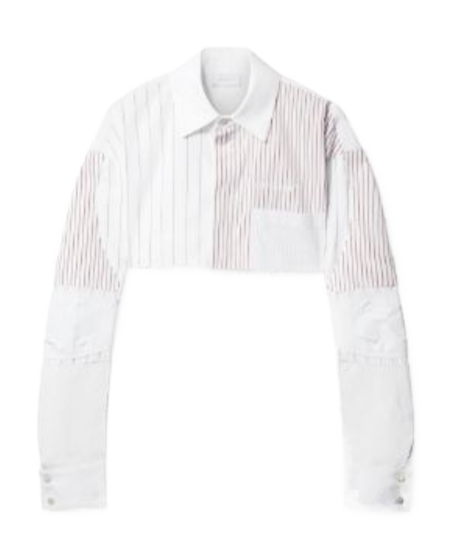 Off-white Striped Cropped Cotton Shirt In White