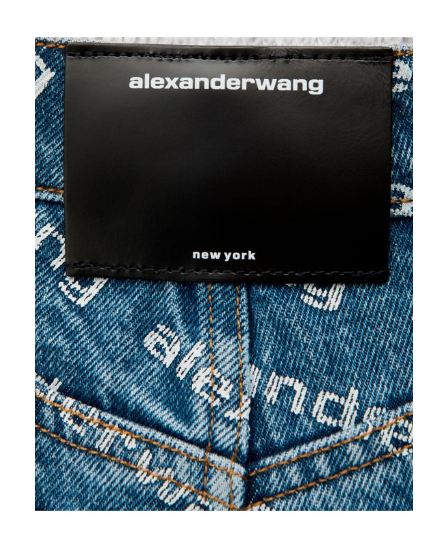 Alexander Wang Denim Shorts With All Over Logo In Blue