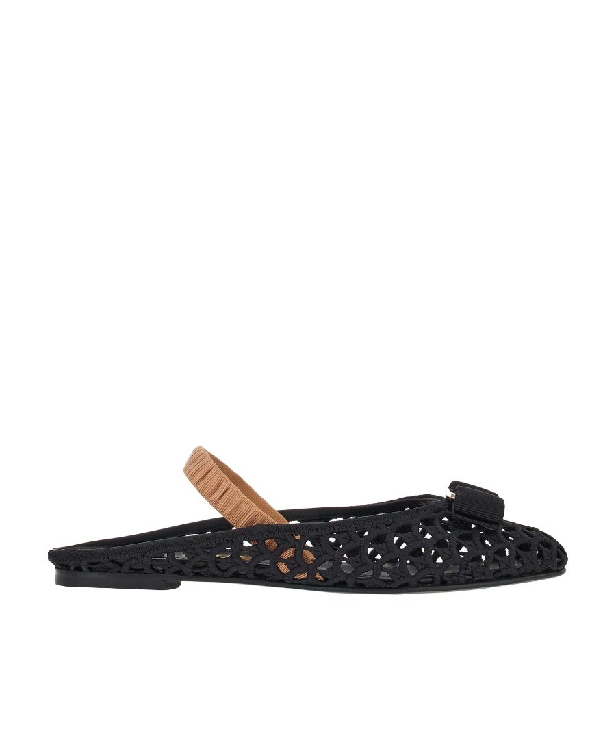 Ferragamo Varina Macramé Weave Slingback Flats In Black