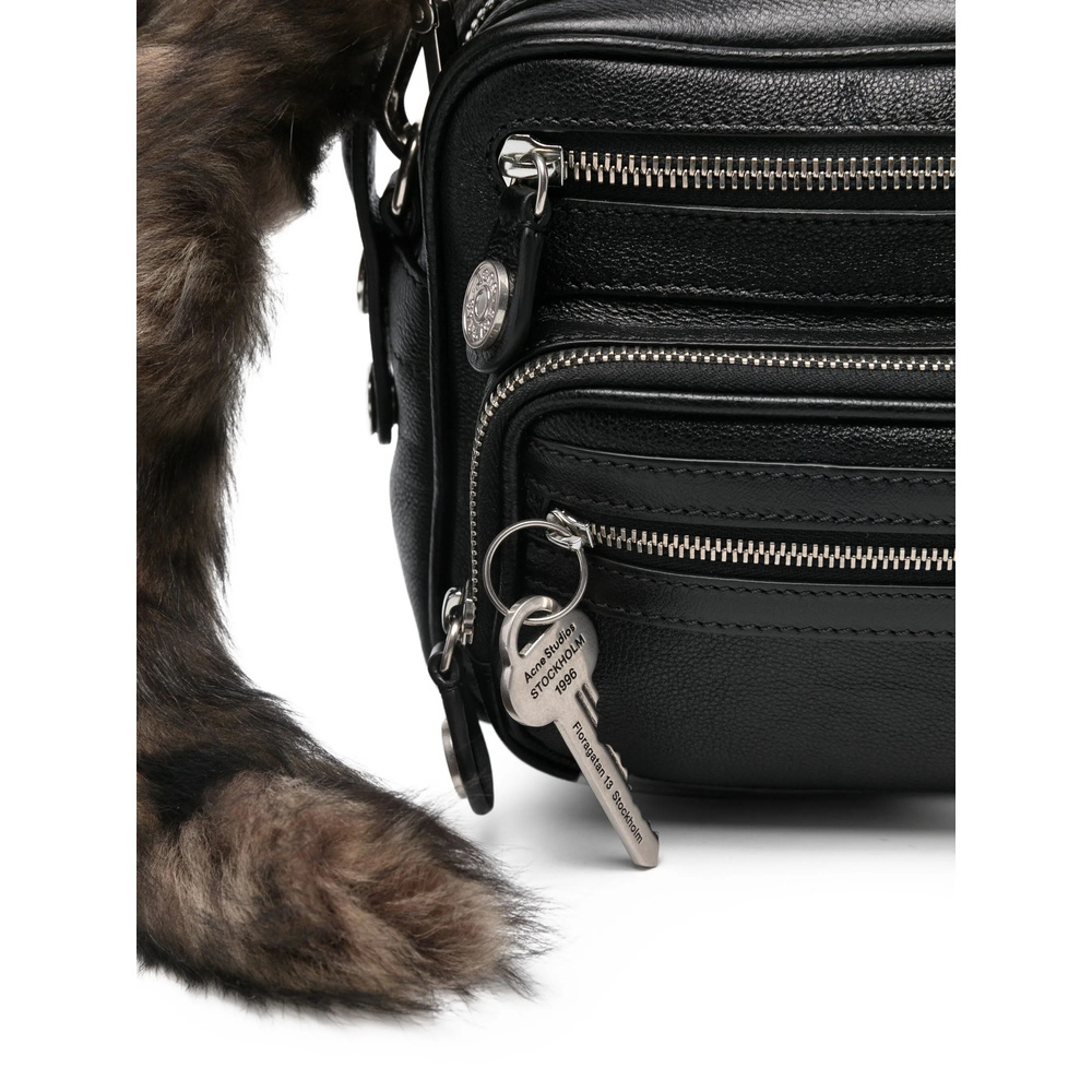 Acne Studios Small Shearling-trimmed Leather Shoulder Bag In Black