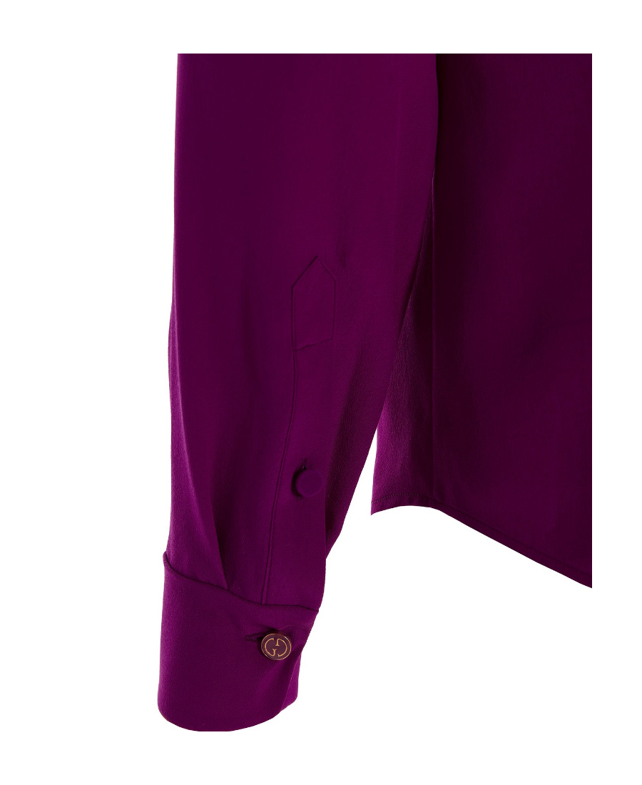 Gucci Silk Shirt With Buttoned High Neckline And Long Sleeves In Purple