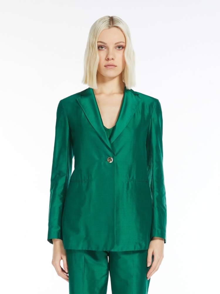 Max Mara Single-breasted Silk Blazer In Green