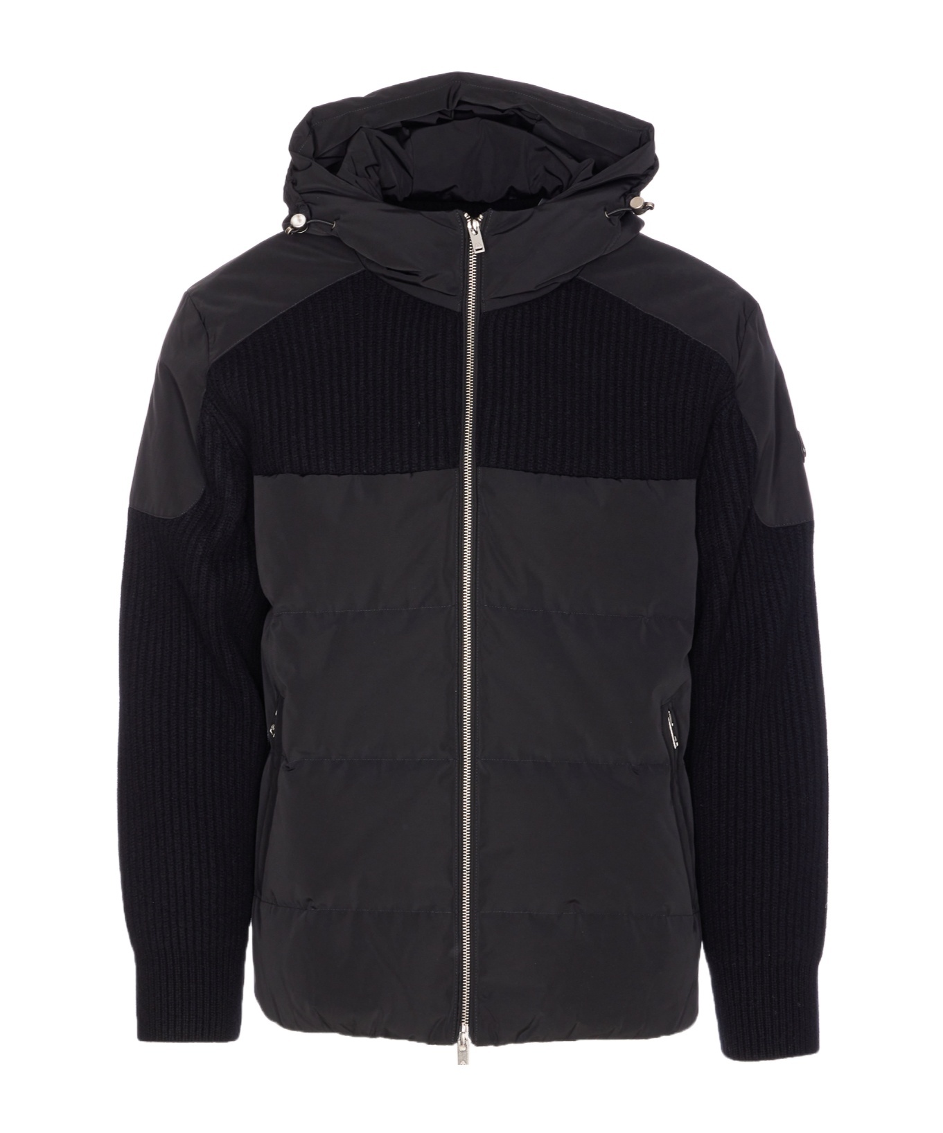 Moose Knuckles Hooded Jacket With Ribbed Texture And Zip Pockets In Black