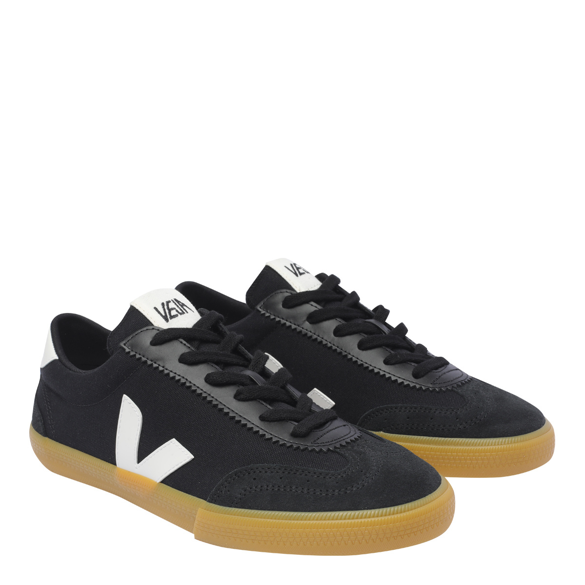 Veja Volley Black Sneaker With Side Logo And Lettering Logo On The Heel In Organic Cotton Unisex In Black