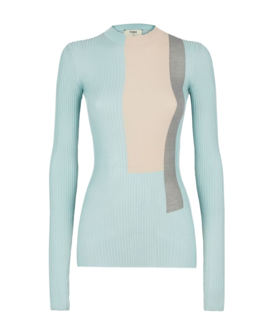Fendi Color-block Silk Sweater In Blue
