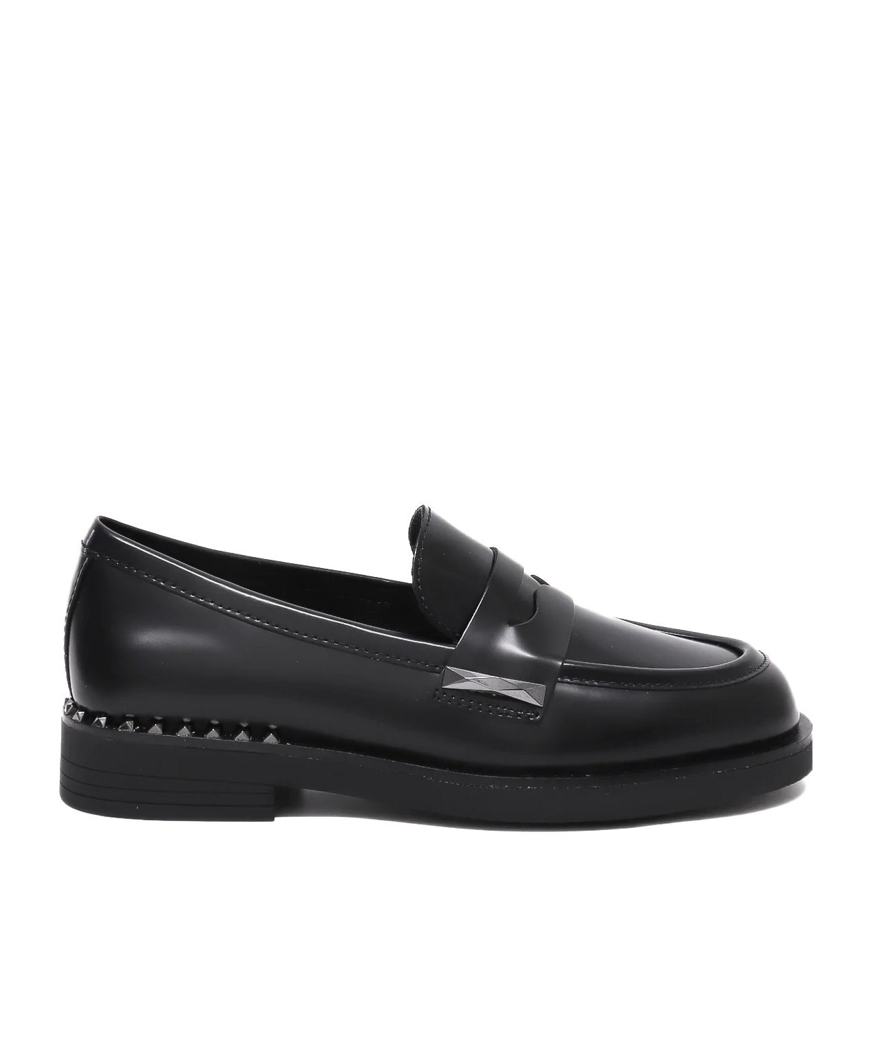 Ash Round Toe Leather Loafers Studded In Black