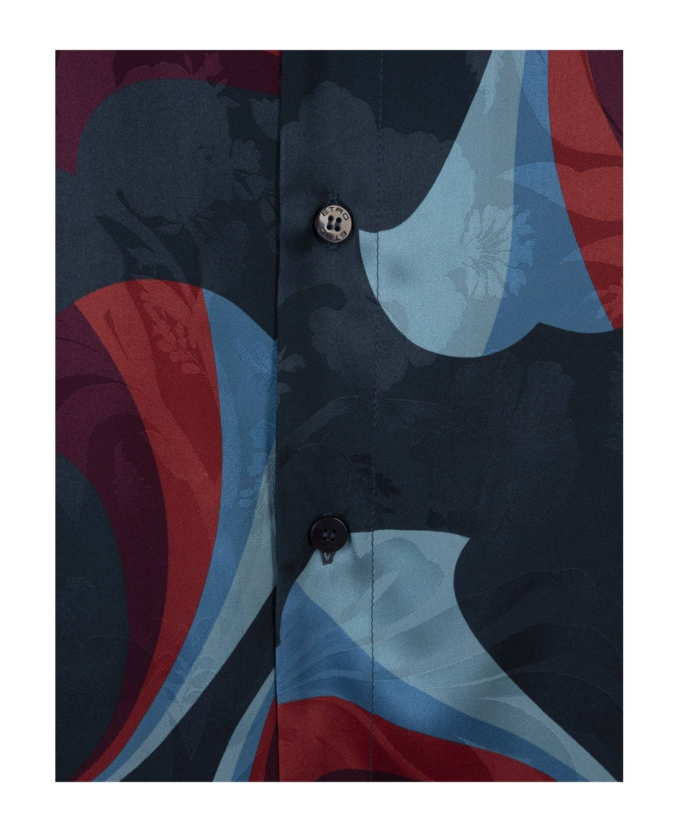Etro Floral Print Silk Shirt In Black