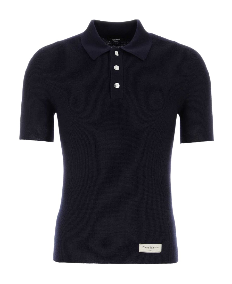 Balmain Polo Shirt In Merino Wool In Black
