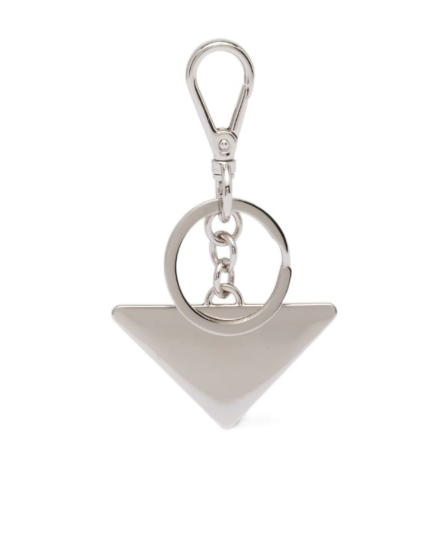 Prada Triangle Enamel Keychain In Black