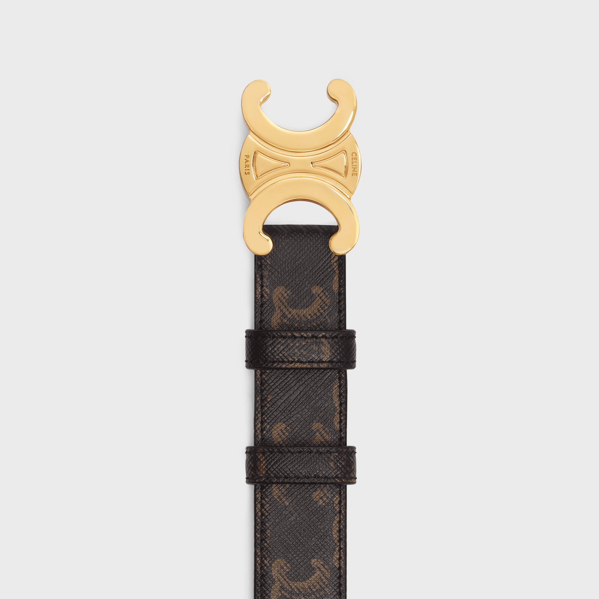 Celine Women Medium Triomphe Belt In Triomphe Leather Canvas In Black