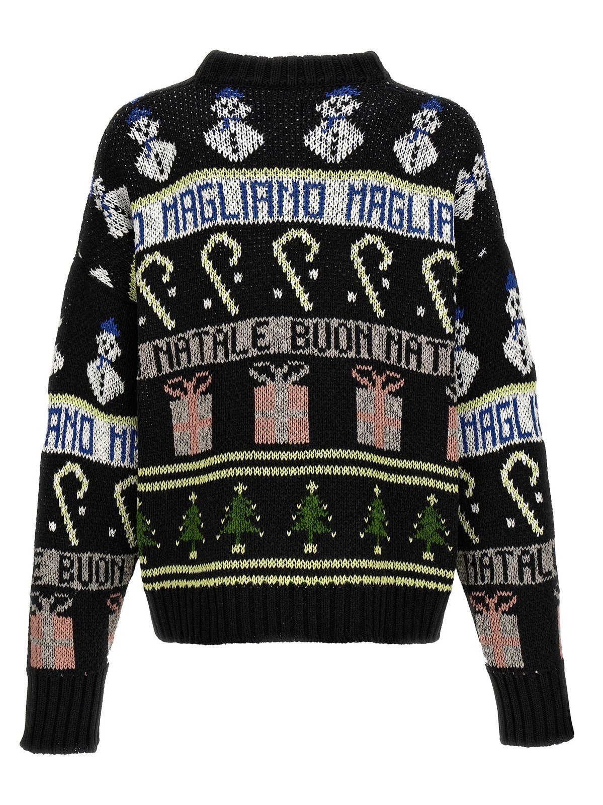 Magliano Festive Crew Neck Sweater With Graphic Motifs In Black