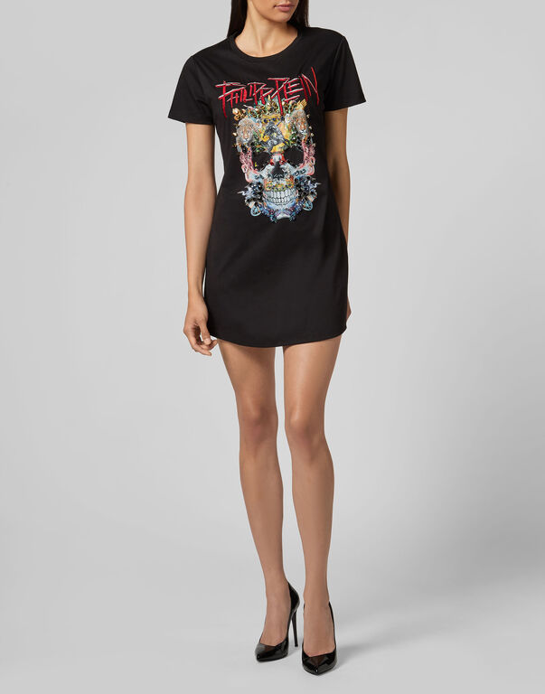 Philipp Plein Logo Details T-shirt Dress In Black