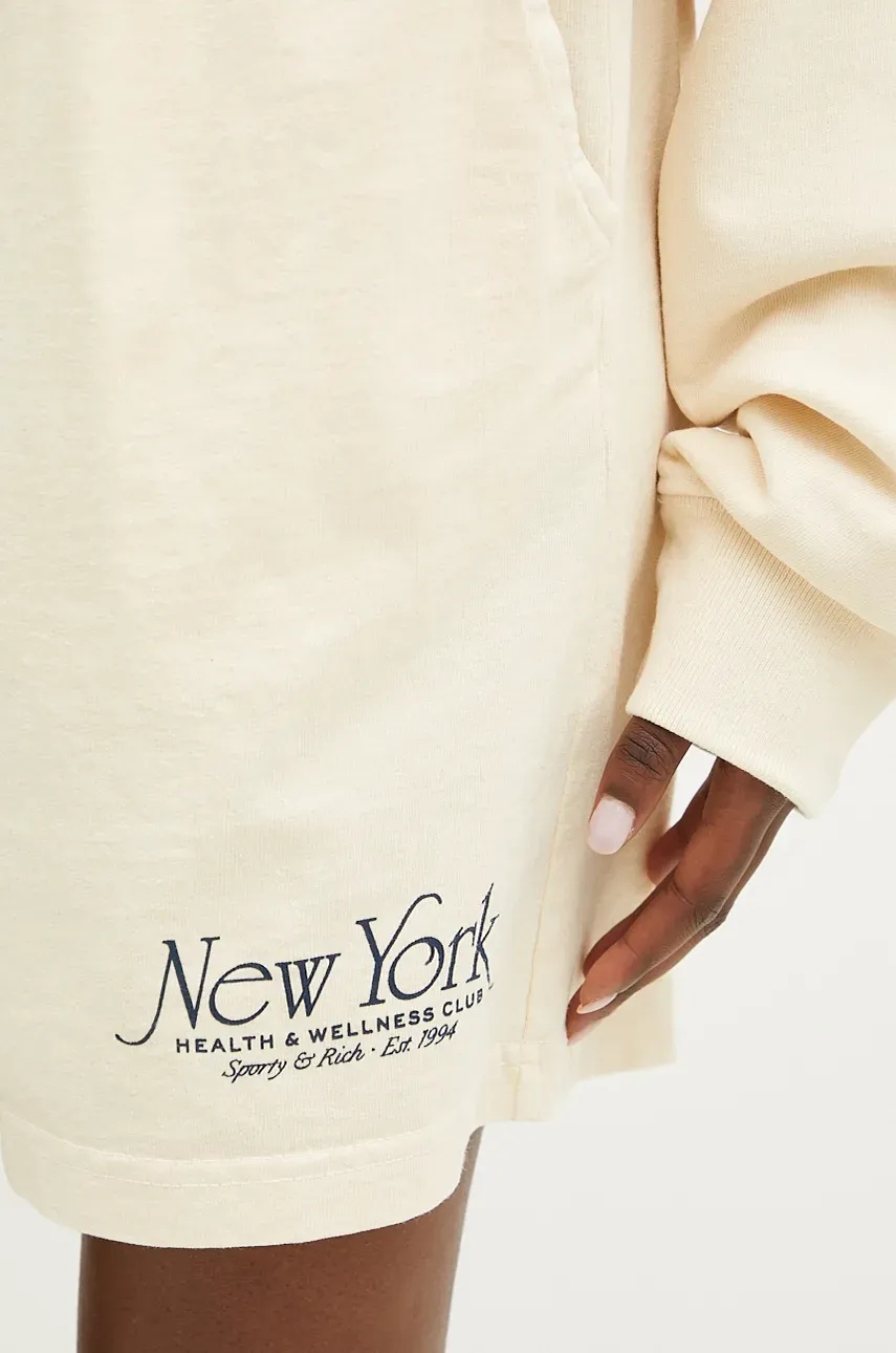 Shop Sporty And Rich Elastic Waist Shorts In Beige